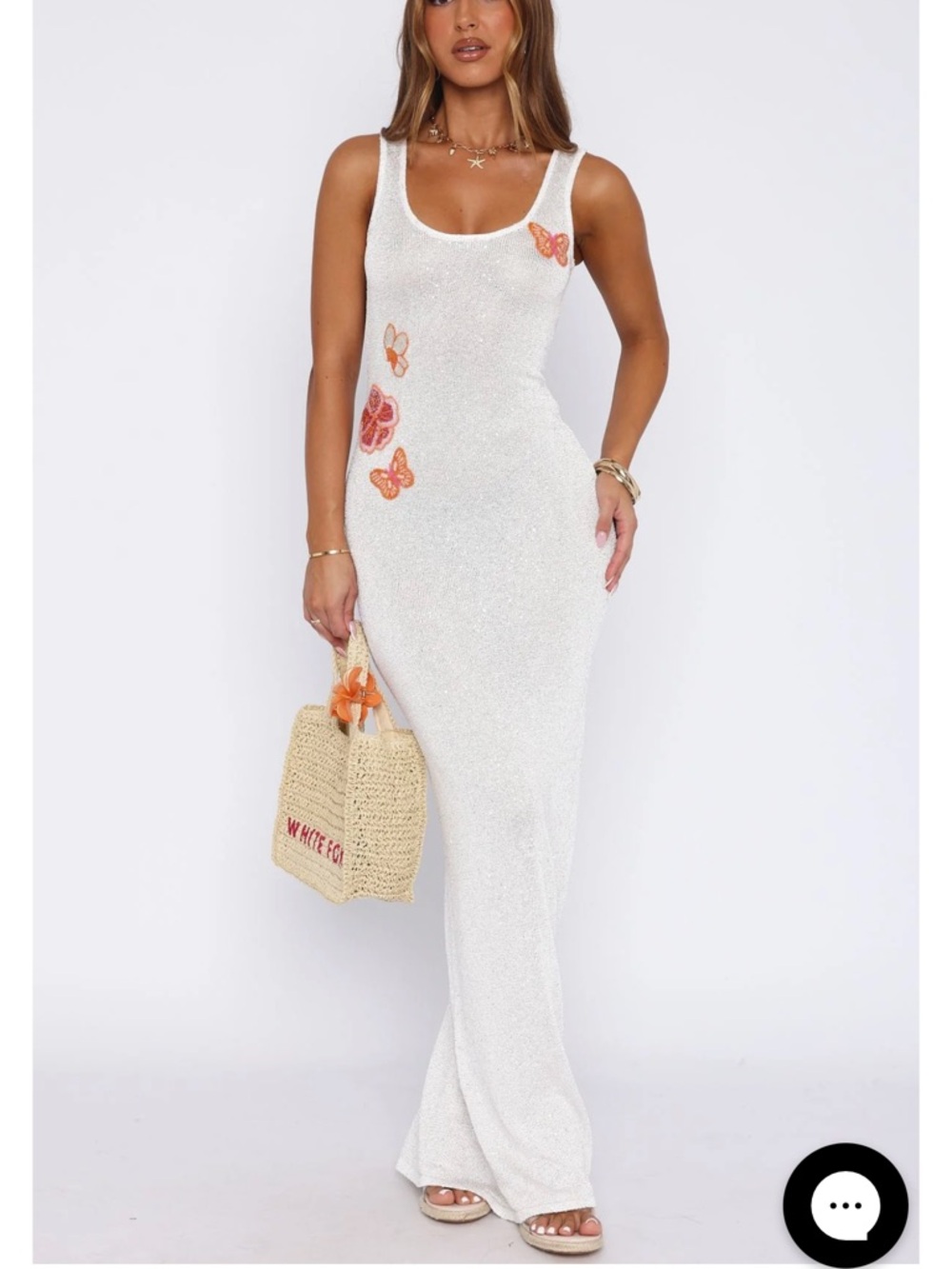 White Fox Boutique Butterfly Blossom Sequin Knit Maxi Dress White